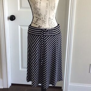 INC black with white stripes knit A line skirt drawstring elastic waist Sz L